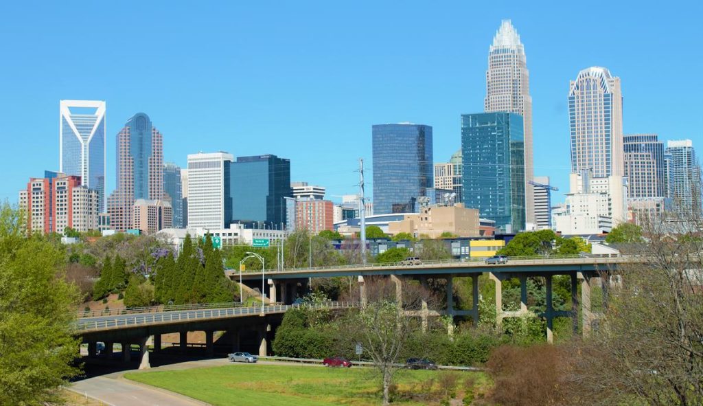 Downtown Charlotte, North Carolina skyline on a clear spring day