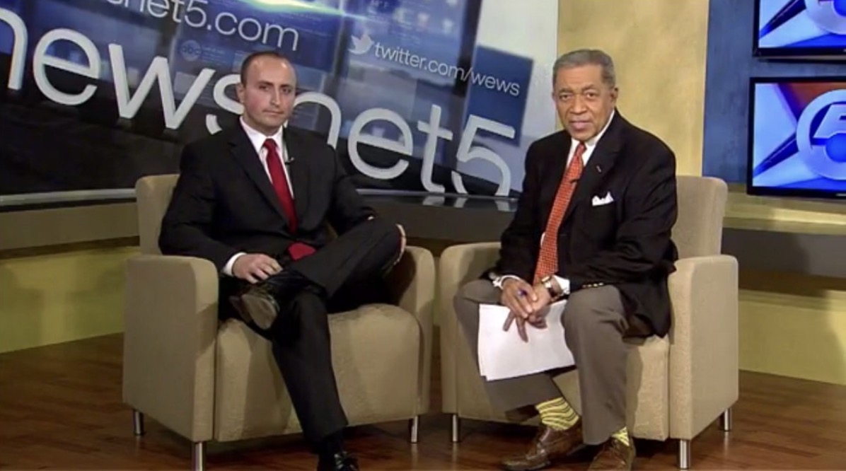 Attorney Ron Frey during a television studio interview
