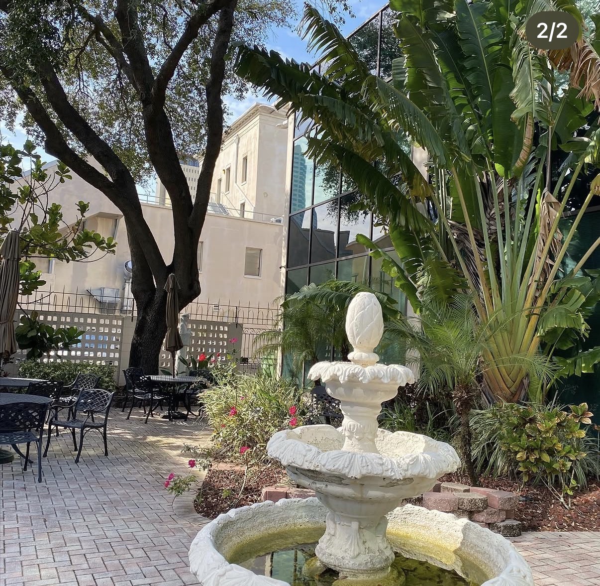 Fountain in the landscaped courtyard outside The Frey Law Firm in downtown Tampa