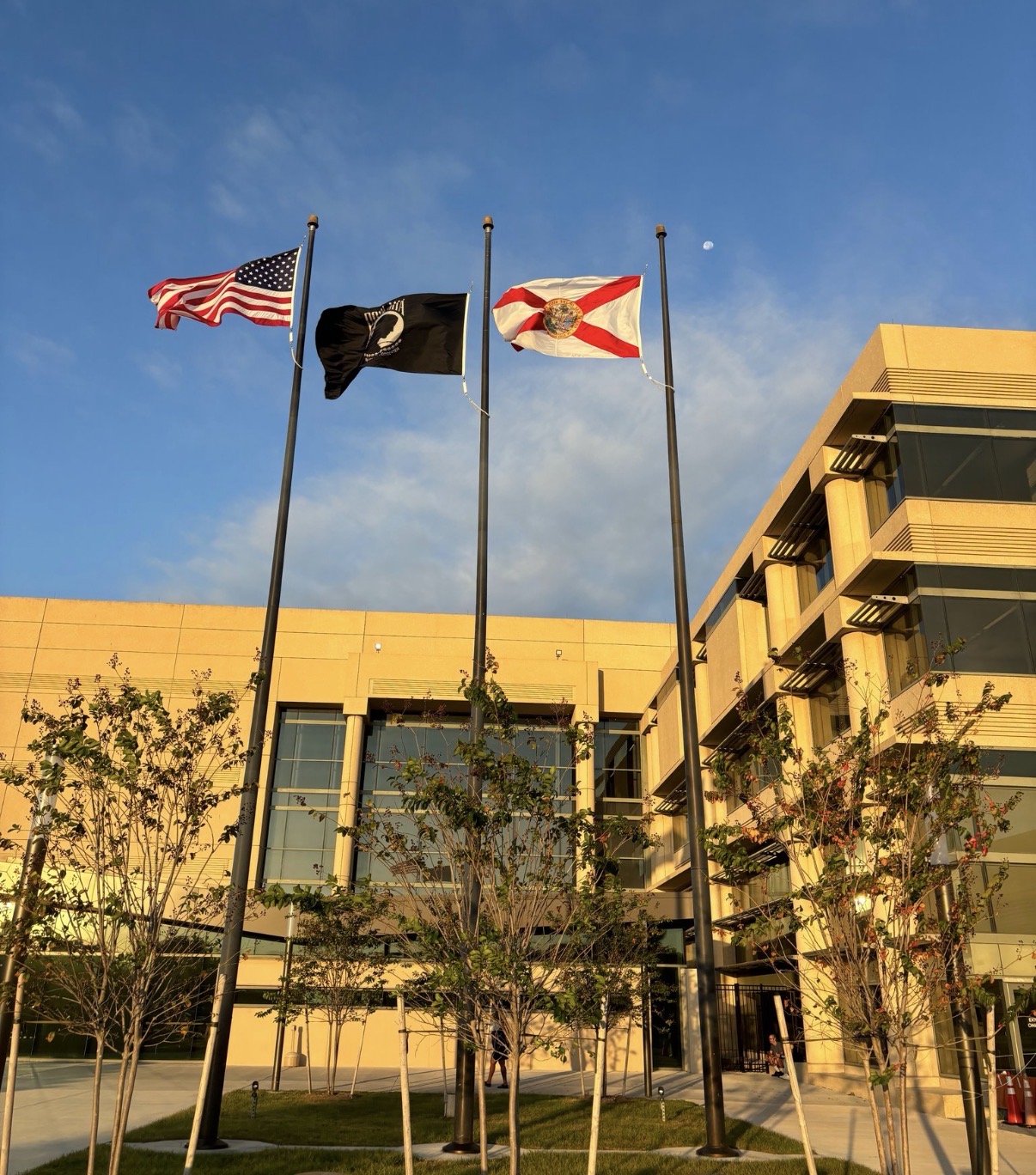 Pinellas County Justice Center with flags, Clearwater
