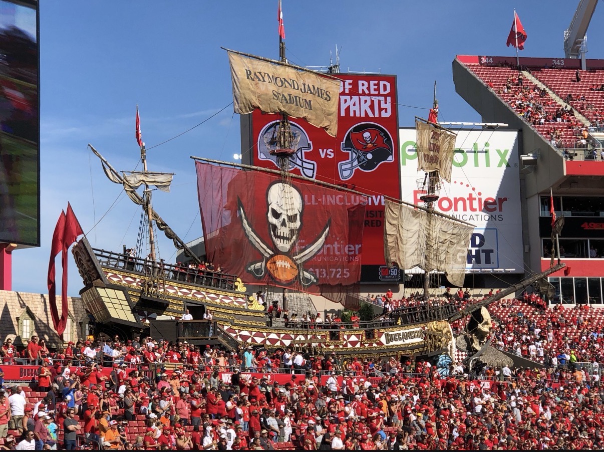 Pirate ship at Raymond James Stadium during a Buccaneers game