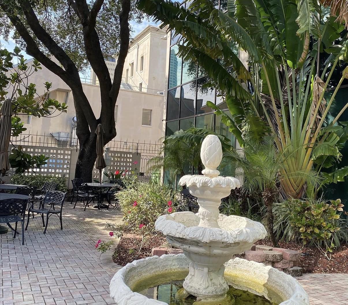 Fountain in the landscaped courtyard outside The Frey Law Firm in downtown Tampa