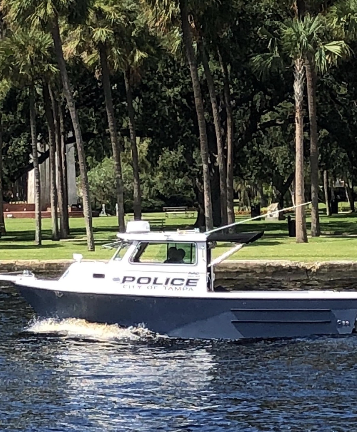 Tampa police boat on the water near downtown Tampa