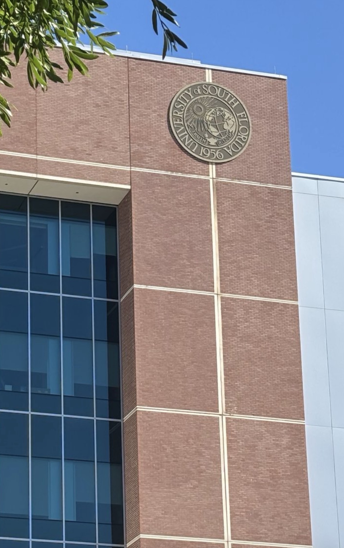 University of South Florida seal on a campus building in Tampa